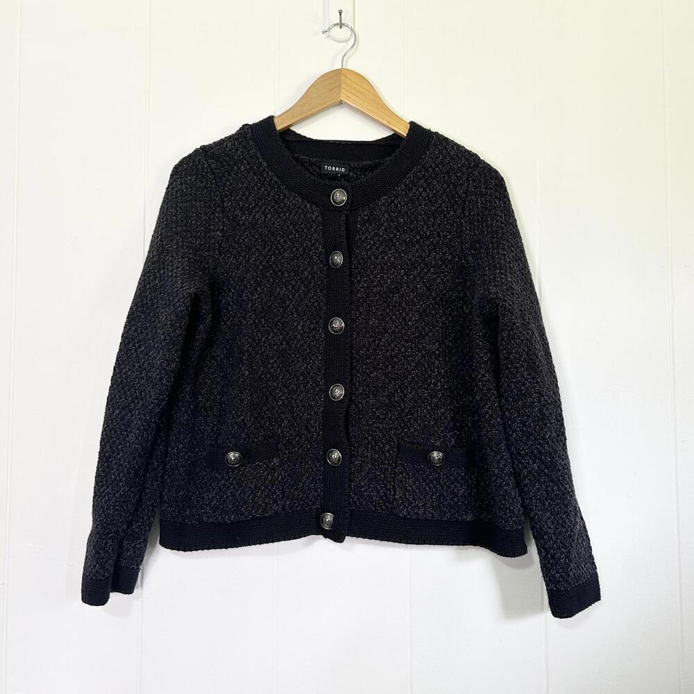 Torrid Heathered Chunky Knit Long Sleeve Button Up Cardigan Blazer Women's Large